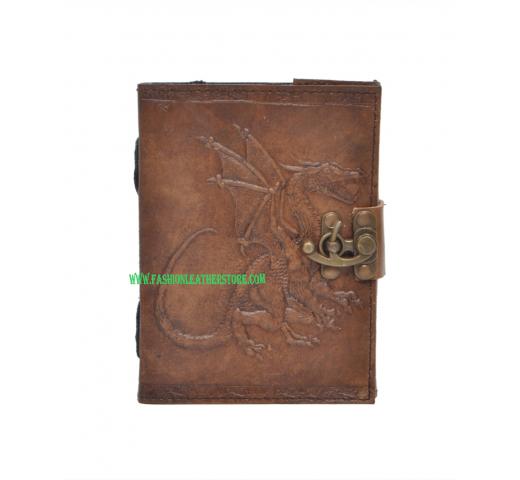 Genuine Handmade Leather Journal Dragon Embossed New Charcoal Color Notebook 